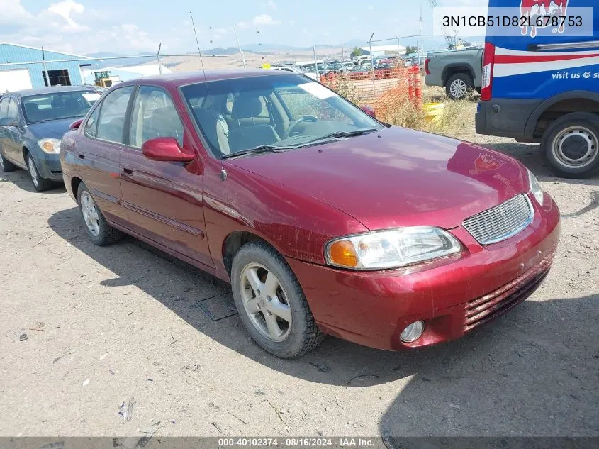 2002 Nissan Sentra Gxe VIN: 3N1CB51D82L678753 Lot: 40102374