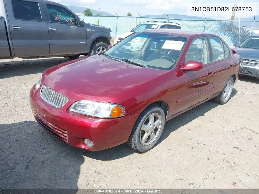 2002 Nissan Sentra Gxe VIN: 3N1CB51D82L678753 Lot: 40102374