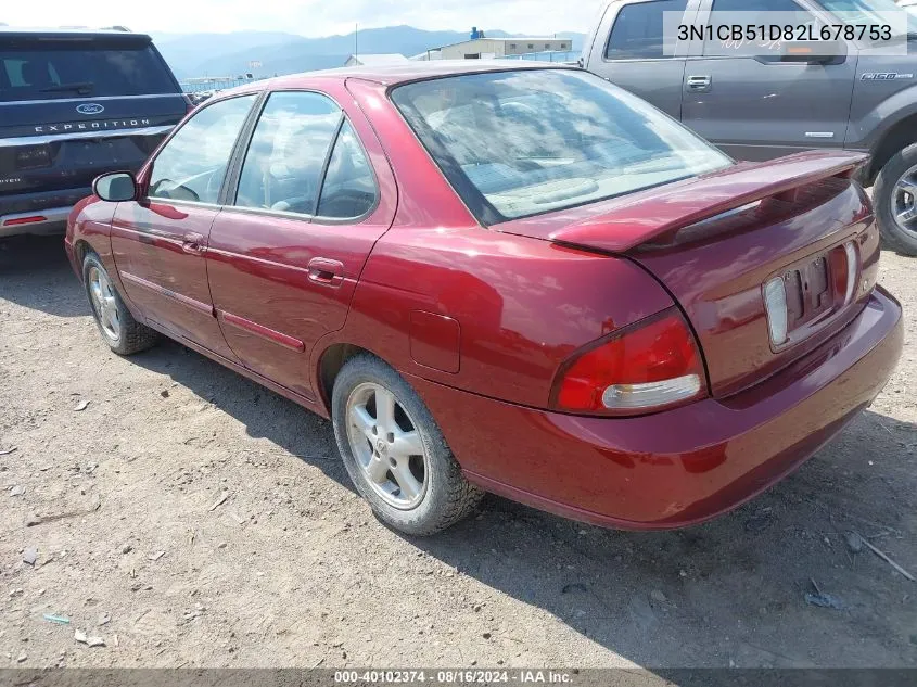 2002 Nissan Sentra Gxe VIN: 3N1CB51D82L678753 Lot: 40102374