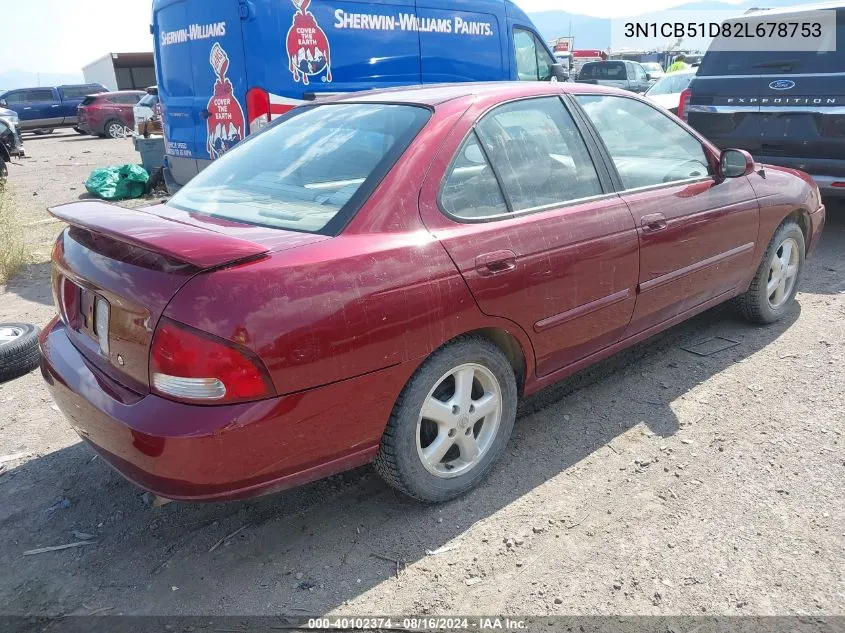 2002 Nissan Sentra Gxe VIN: 3N1CB51D82L678753 Lot: 40102374