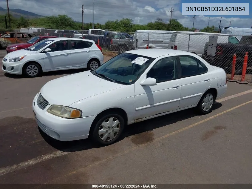 2002 Nissan Sentra Xe VIN: 3N1CB51D32L601854 Lot: 40155124