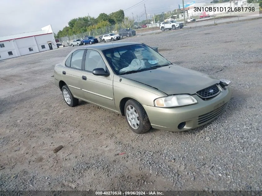 2002 Nissan Sentra Xe VIN: 3N1CB51D12L681798 Lot: 40270538