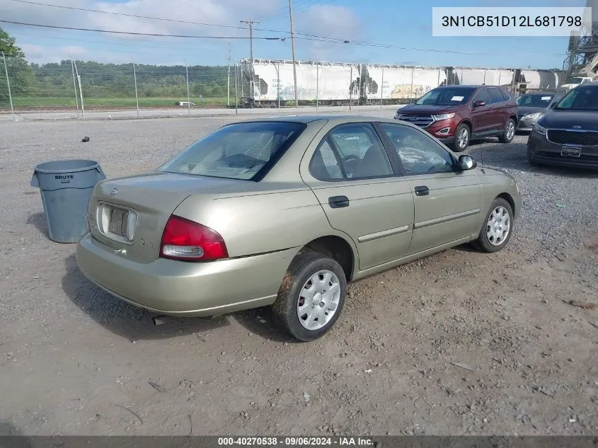 2002 Nissan Sentra Xe VIN: 3N1CB51D12L681798 Lot: 40270538