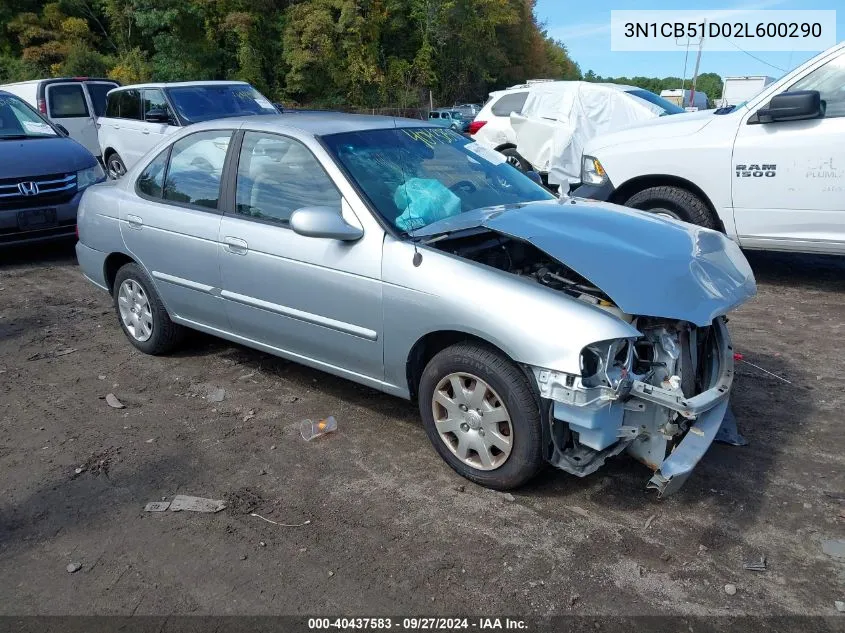 2002 Nissan Sentra Gxe VIN: 3N1CB51D02L600290 Lot: 40437583