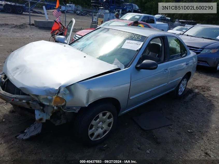 2002 Nissan Sentra Gxe VIN: 3N1CB51D02L600290 Lot: 40437583