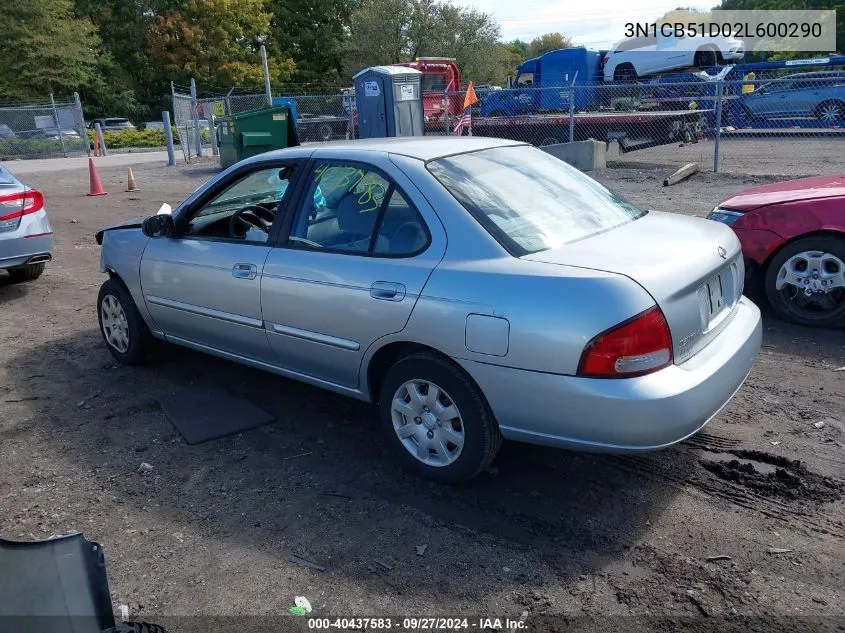 2002 Nissan Sentra Gxe VIN: 3N1CB51D02L600290 Lot: 40437583