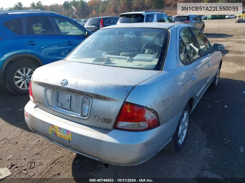 2002 Nissan Sentra Gxe VIN: 3N1CB51A22L550059 Lot: 40746653