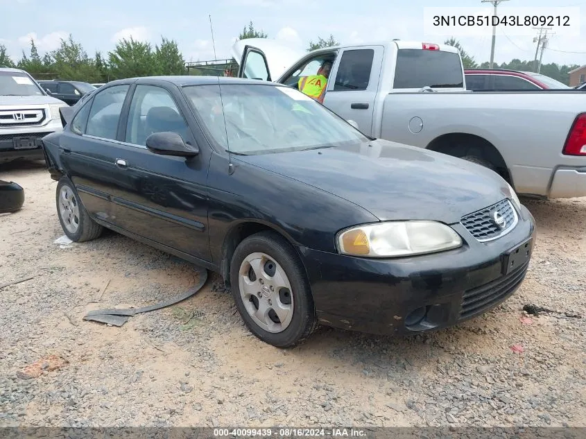 2003 Nissan Sentra Gxe VIN: 3N1CB51D43L809212 Lot: 40099439