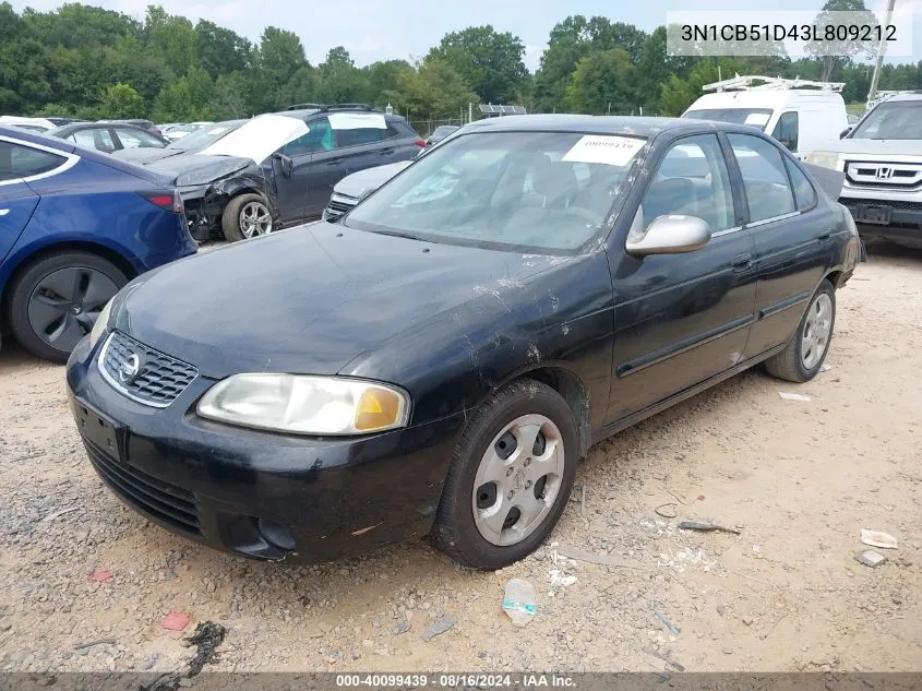 2003 Nissan Sentra Gxe VIN: 3N1CB51D43L809212 Lot: 40099439