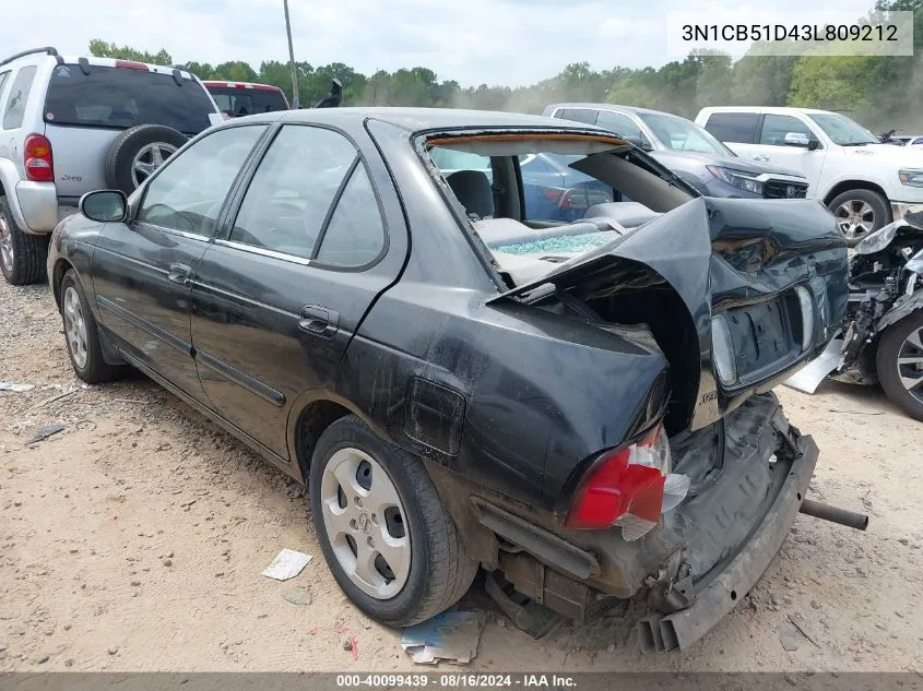 2003 Nissan Sentra Gxe VIN: 3N1CB51D43L809212 Lot: 40099439