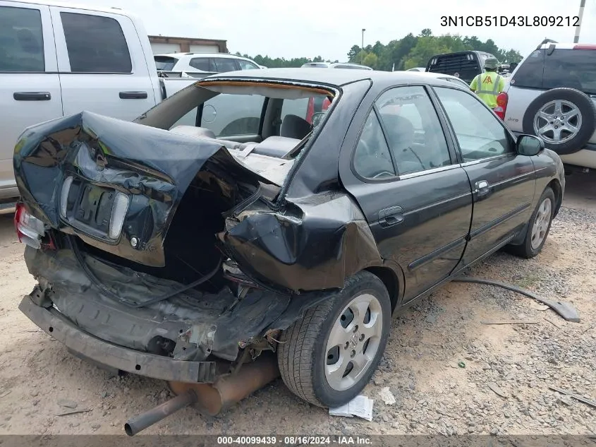 2003 Nissan Sentra Gxe VIN: 3N1CB51D43L809212 Lot: 40099439