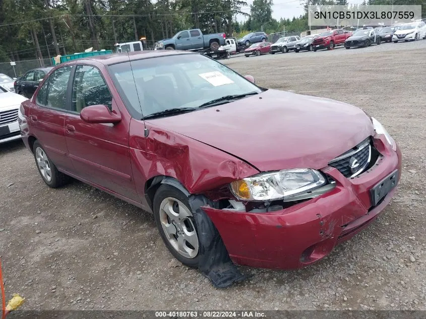 2003 Nissan Sentra Gxe VIN: 3N1CB51DX3L807559 Lot: 40180763