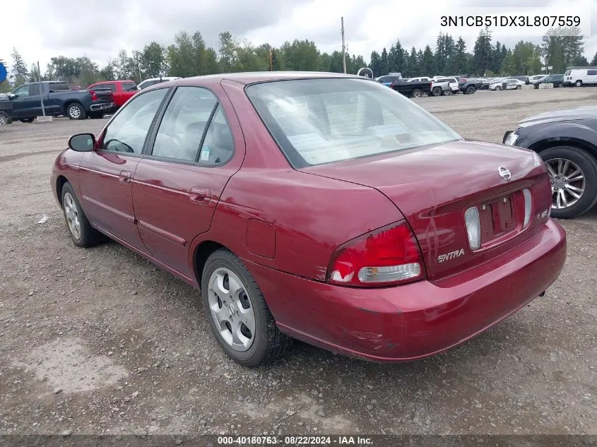 2003 Nissan Sentra Gxe VIN: 3N1CB51DX3L807559 Lot: 40180763