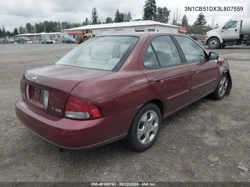 2003 Nissan Sentra Gxe VIN: 3N1CB51DX3L807559 Lot: 40180763