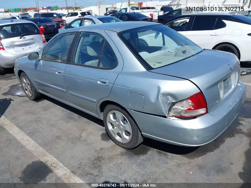 2003 Nissan Sentra Gxe/Xe VIN: 3N1CB51D13L702215 Lot: 40316743