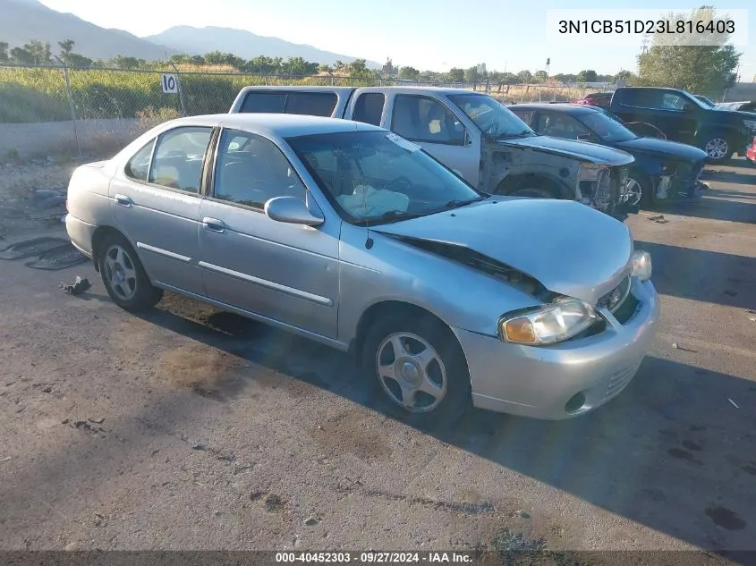 2003 Nissan Sentra Gxe VIN: 3N1CB51D23L816403 Lot: 40452303