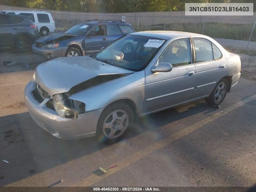 2003 Nissan Sentra Gxe VIN: 3N1CB51D23L816403 Lot: 40452303