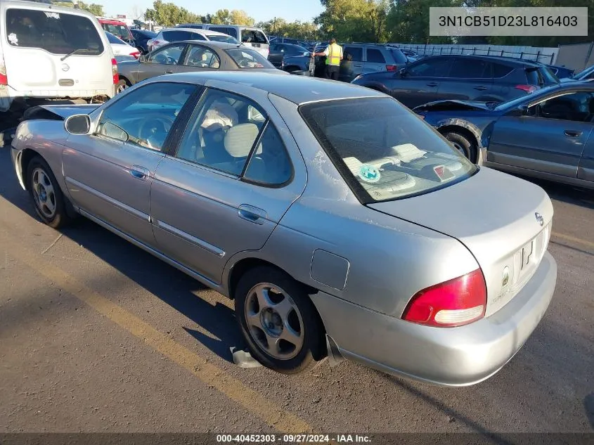 2003 Nissan Sentra Gxe VIN: 3N1CB51D23L816403 Lot: 40452303