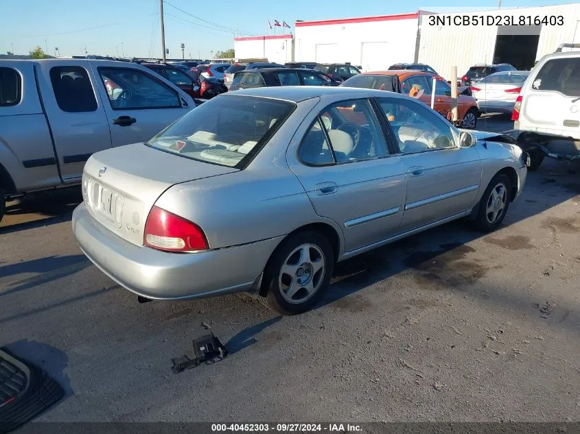 2003 Nissan Sentra Gxe VIN: 3N1CB51D23L816403 Lot: 40452303