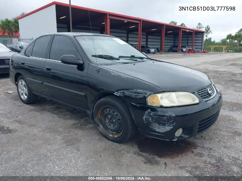 2003 Nissan Sentra Gxe VIN: 3N1CB51D03L777598 Lot: 40552356