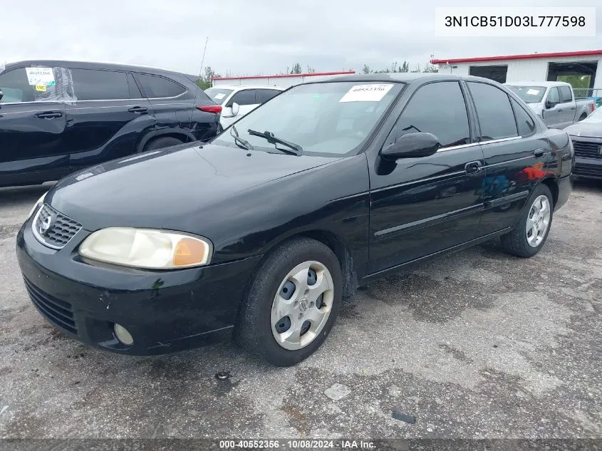 2003 Nissan Sentra Gxe VIN: 3N1CB51D03L777598 Lot: 40552356