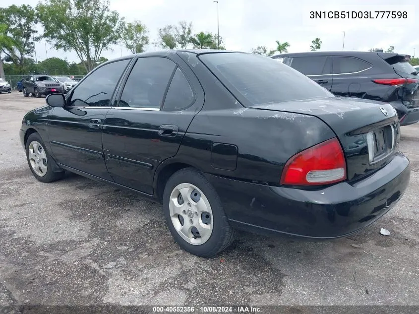 2003 Nissan Sentra Gxe VIN: 3N1CB51D03L777598 Lot: 40552356