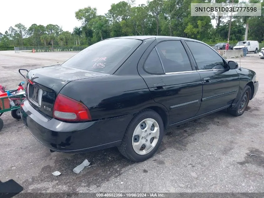 2003 Nissan Sentra Gxe VIN: 3N1CB51D03L777598 Lot: 40552356