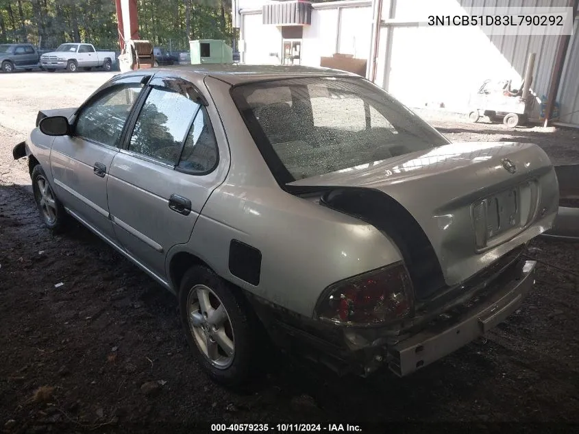 2003 Nissan Sentra Gxe VIN: 3N1CB51D83L790292 Lot: 40579235