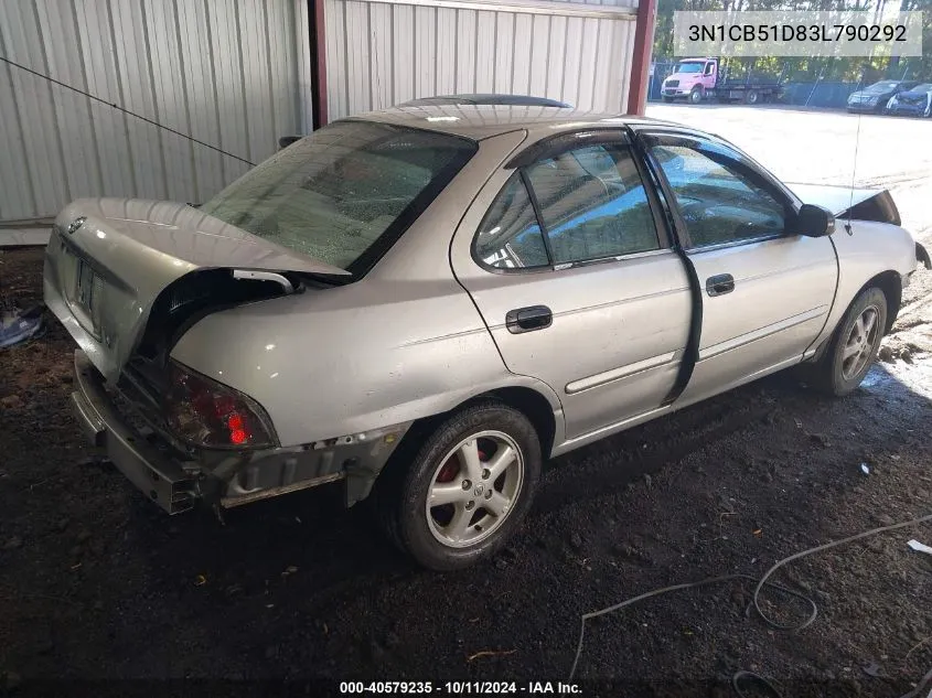 2003 Nissan Sentra Gxe VIN: 3N1CB51D83L790292 Lot: 40579235