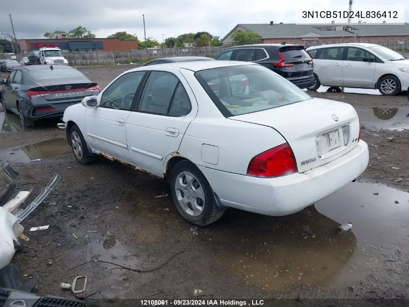 2004 Nissan Sentra VIN: 3N1CB51D24L836412 Lot: 12108061