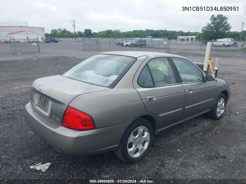 3N1CB51D34L850951 2004 Nissan Sentra 1.8S