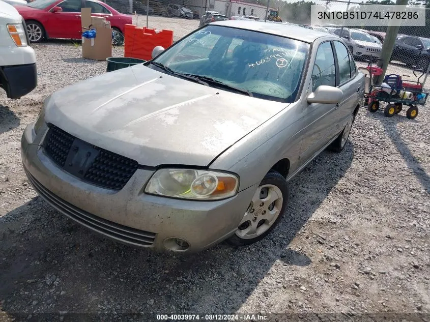 2004 Nissan Sentra 1.8S VIN: 3N1CB51D74L478286 Lot: 40039974