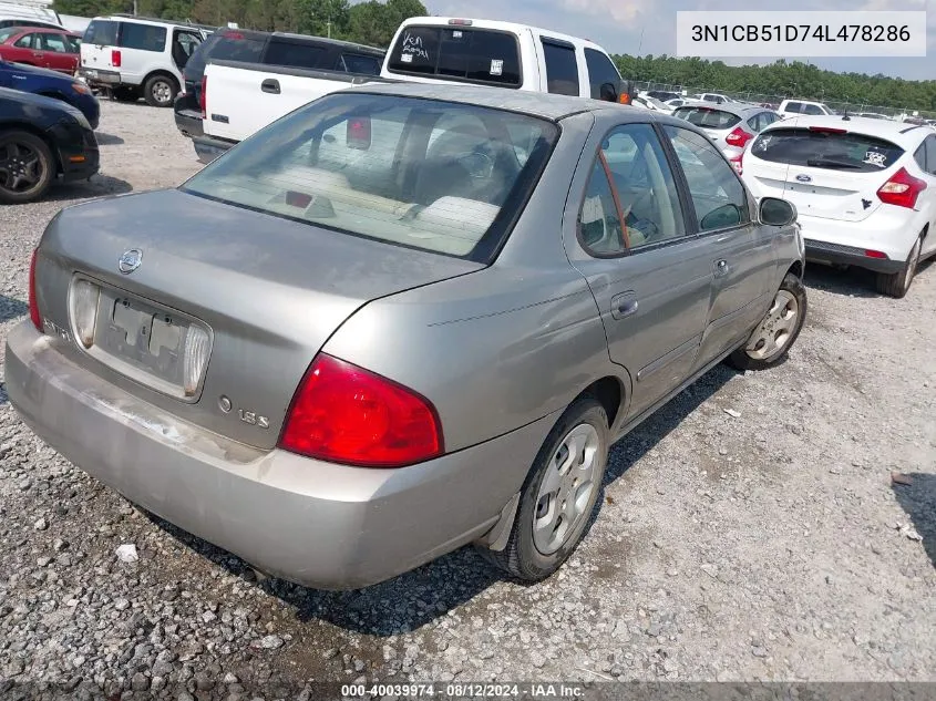 2004 Nissan Sentra 1.8S VIN: 3N1CB51D74L478286 Lot: 40039974