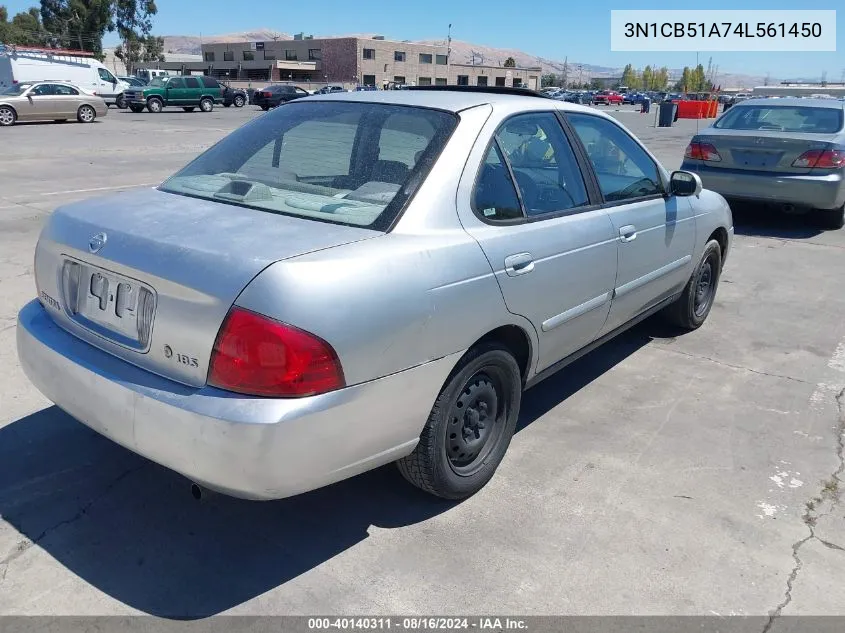 2004 Nissan Sentra 1.8S VIN: 3N1CB51A74L561450 Lot: 40140311