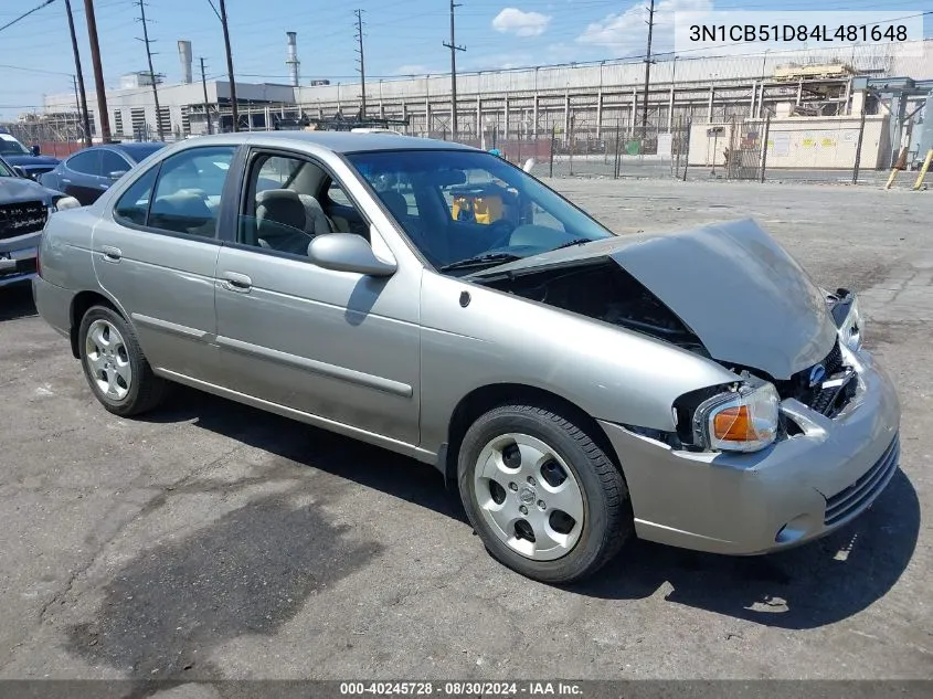 2004 Nissan Sentra 1.8/1.8S VIN: 3N1CB51D84L481648 Lot: 40245728