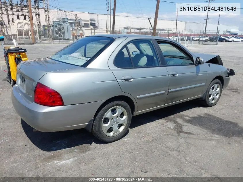 2004 Nissan Sentra 1.8/1.8S VIN: 3N1CB51D84L481648 Lot: 40245728