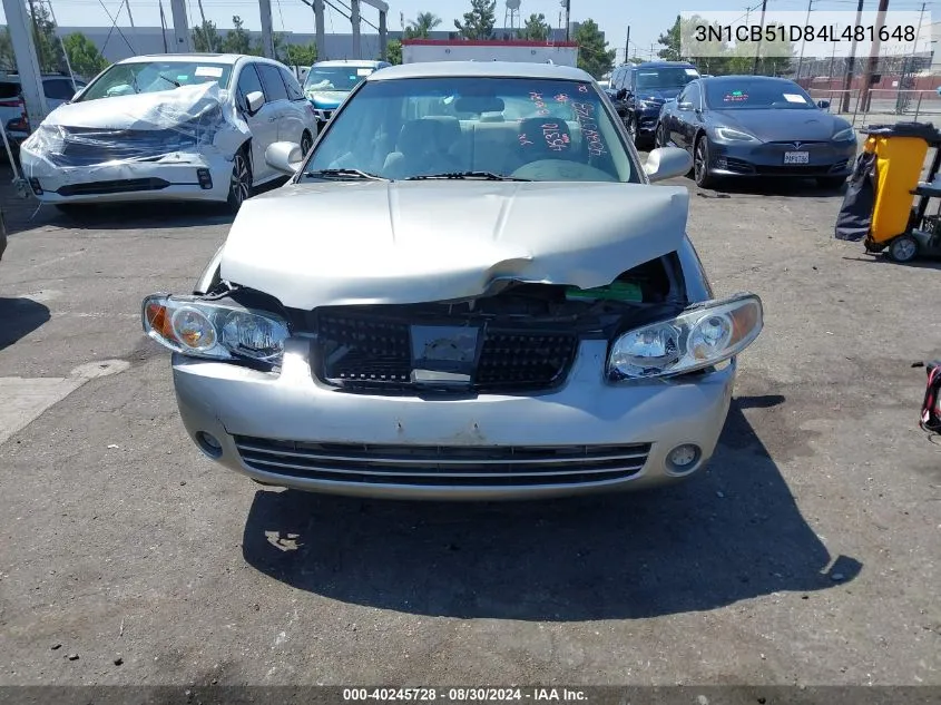 2004 Nissan Sentra 1.8/1.8S VIN: 3N1CB51D84L481648 Lot: 40245728