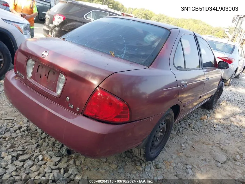 2004 Nissan Sentra 1.8/1.8S VIN: 3N1CB51D34L903003 Lot: 40284913