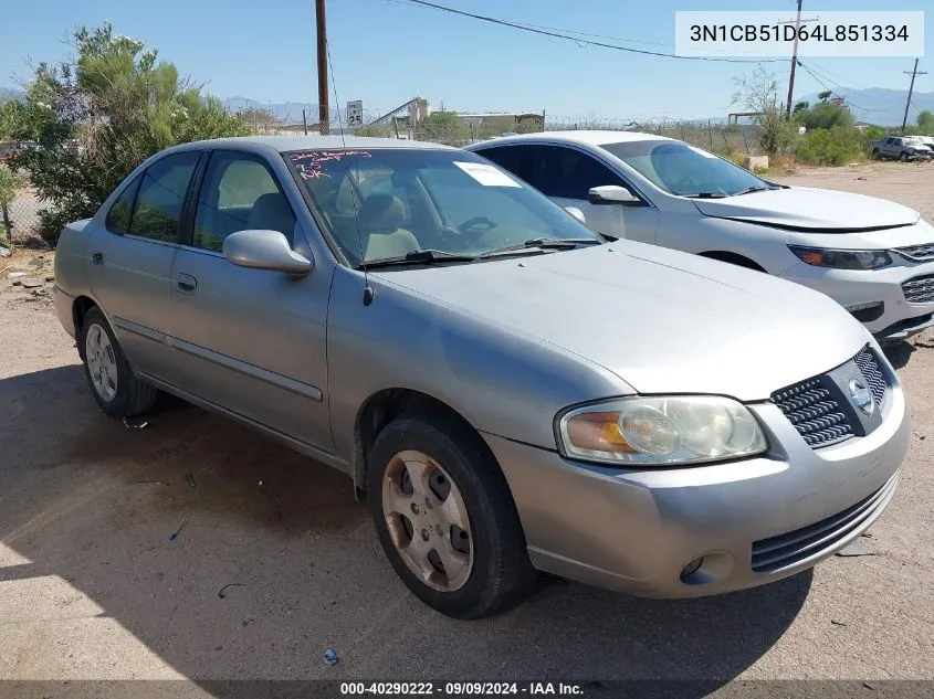 2004 Nissan Sentra 1.8S VIN: 3N1CB51D64L851334 Lot: 40290222