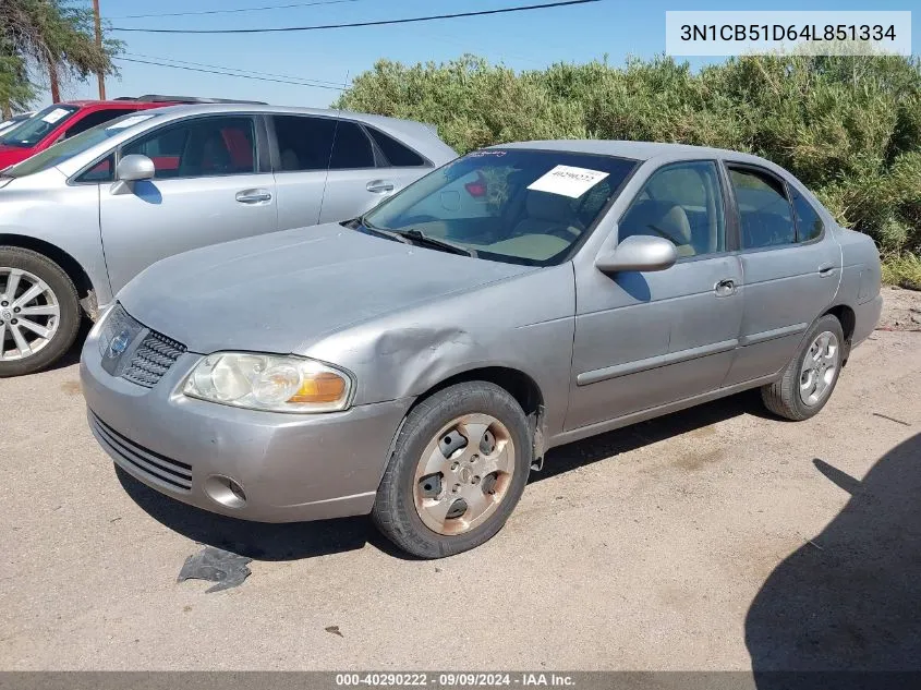 2004 Nissan Sentra 1.8S VIN: 3N1CB51D64L851334 Lot: 40290222