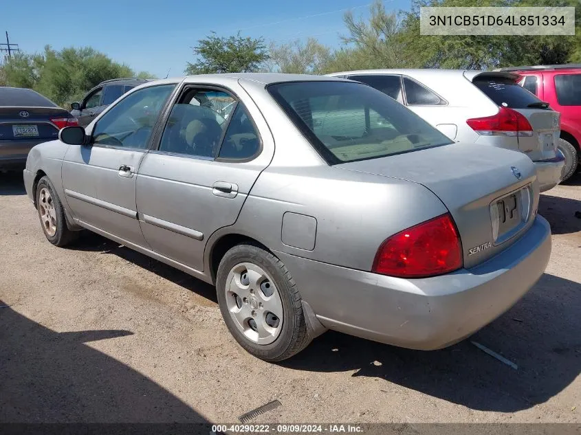 2004 Nissan Sentra 1.8S VIN: 3N1CB51D64L851334 Lot: 40290222