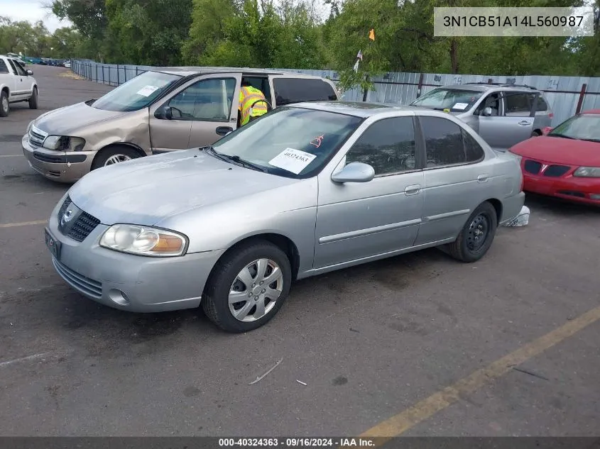 2004 Nissan Sentra 1.8S VIN: 3N1CB51A14L560987 Lot: 40324363