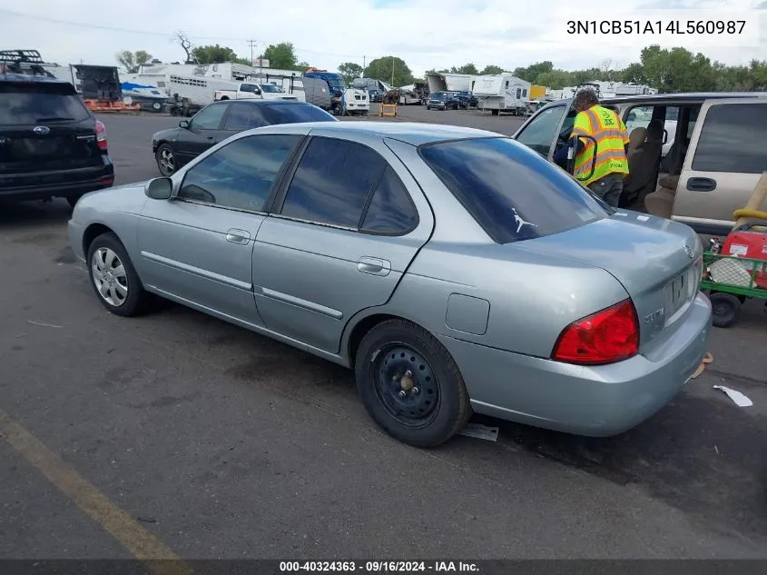 3N1CB51A14L560987 2004 Nissan Sentra 1.8S