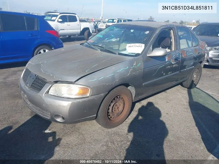 2004 Nissan Sentra 1.8S VIN: 3N1CB51D34L851811 Lot: 40575452