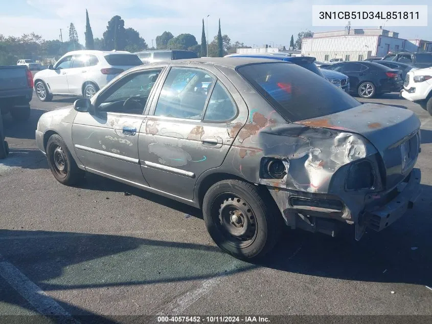 2004 Nissan Sentra 1.8S VIN: 3N1CB51D34L851811 Lot: 40575452