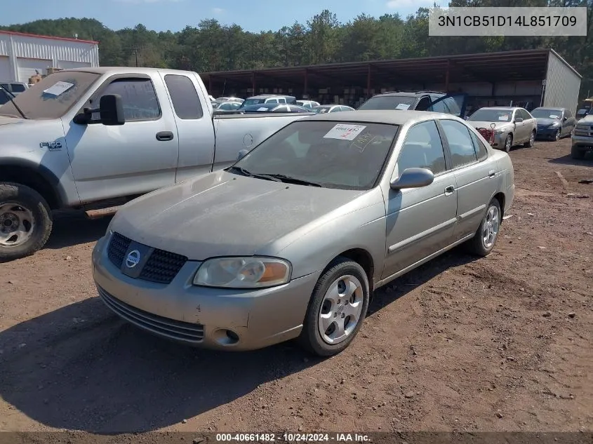 2004 Nissan Sentra S VIN: 3N1CB51D14L851709 Lot: 40661482