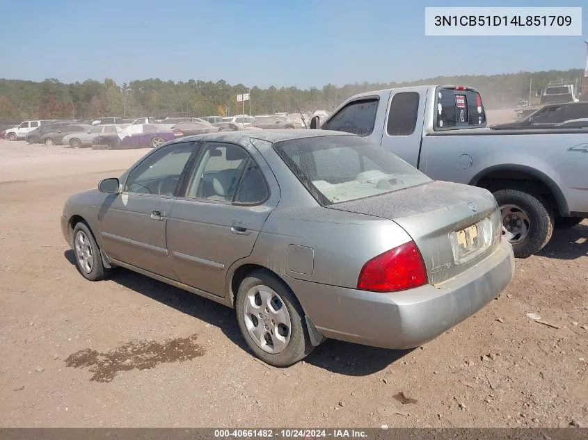 2004 Nissan Sentra S VIN: 3N1CB51D14L851709 Lot: 40661482