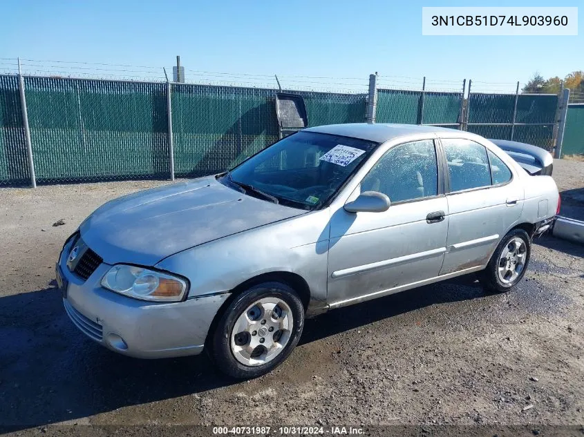 2004 Nissan Sentra 1.8S VIN: 3N1CB51D74L903960 Lot: 40731987