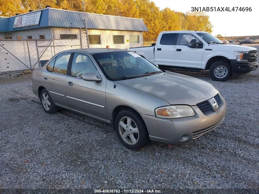 2004 Nissan Sentra 2.5S VIN: 3N1AB51AX4L474696 Lot: 40838762