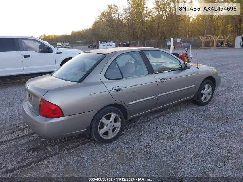 2004 Nissan Sentra 2.5S VIN: 3N1AB51AX4L474696 Lot: 40838762